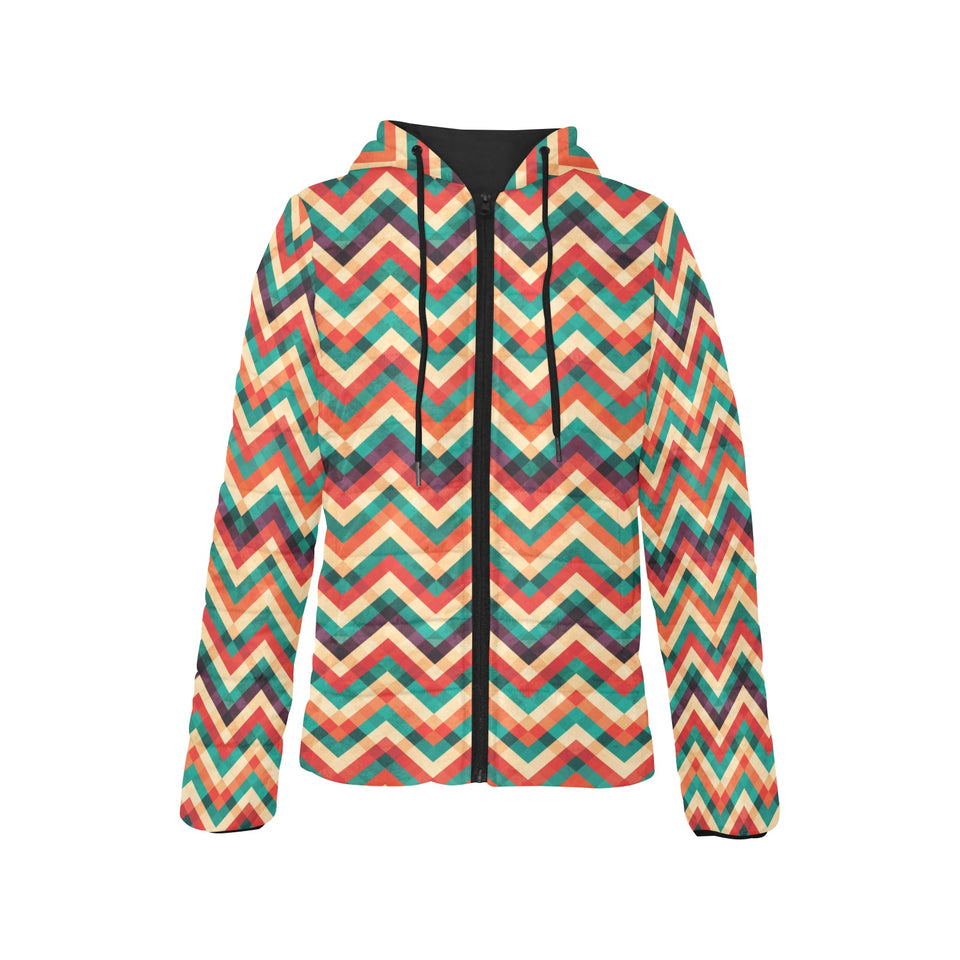zigzag chevron colorful pattern Women's Padded Hooded Jacket