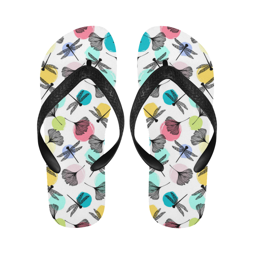 Dragonflies ginkgo leaves pattern Unisex Flip Flops