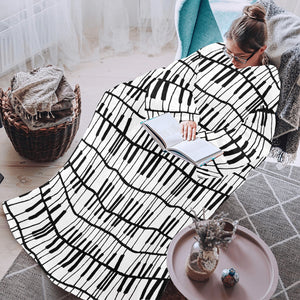 Piano Pattern Print Design 03 Blanket Robe with Sleeves