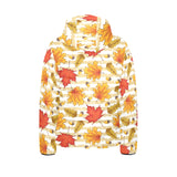 Maple leaf oak leaf acorns beige striped backgroun Kids' Boys' Girls' Padded Hooded Jacket