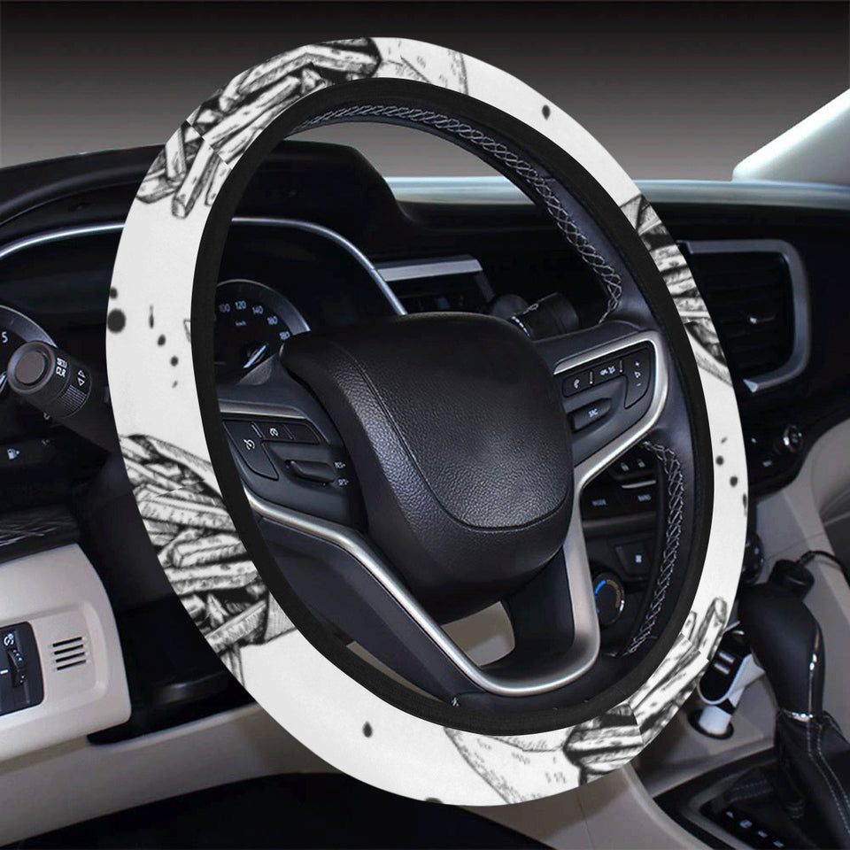 Hand drawn french fries pattern Car Steering Wheel Cover