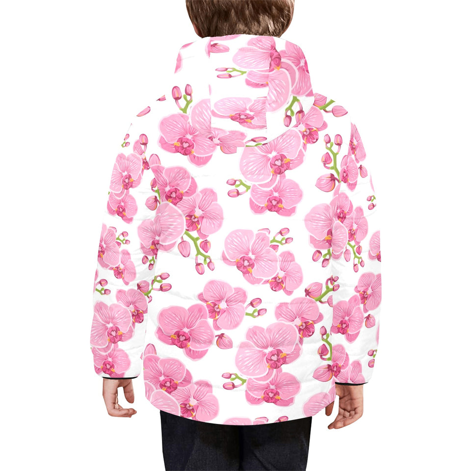 pink purple orchid pattern background Kids' Boys' Girls' Padded Hooded Jacket