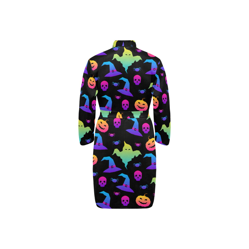 Colorful halloween background Men's Long Sleeve Belted Night Robe