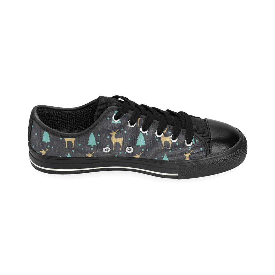 Deers star tree pattern Men's Low Top Canvas Shoes Black