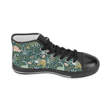 dinosaurs tropical leaves flower pattern Women's High Top Canvas Shoes Black