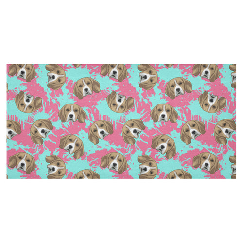Beagle muzzles turquoise paint splashes pink patte Tablecloth