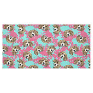 Beagle muzzles turquoise paint splashes pink patte Tablecloth
