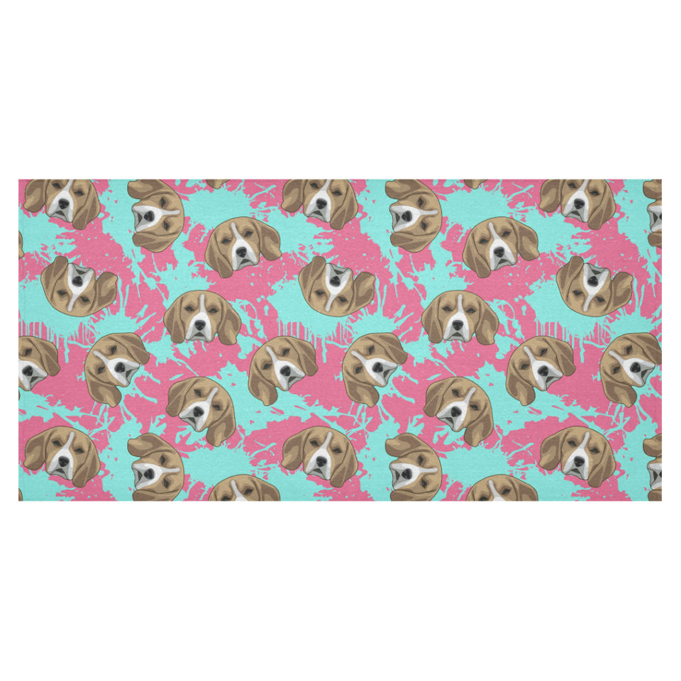 Beagle muzzles turquoise paint splashes pink patte Tablecloth