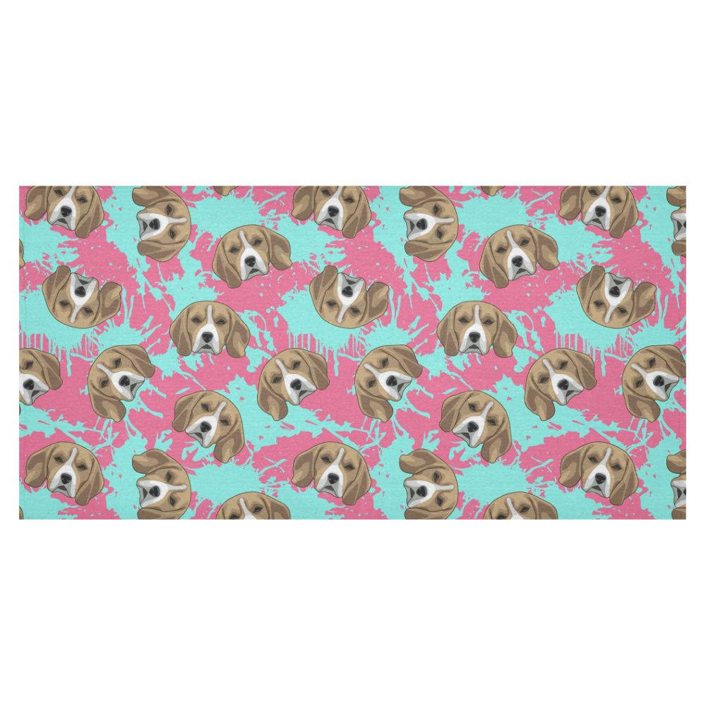 Beagle muzzles turquoise paint splashes pink patte Tablecloth