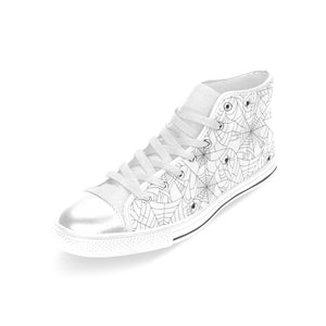 Spider web cobweb pattern white background Women's High Top Canvas Shoes White