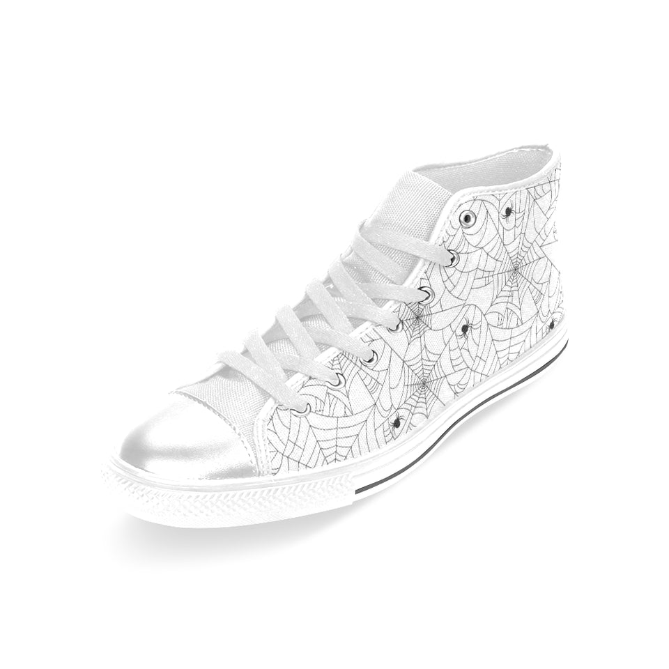 Spider web cobweb pattern white background Women's High Top Canvas Shoes White