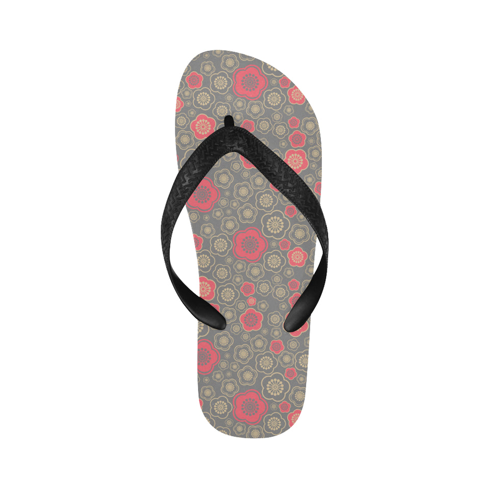 Red gold Sakura cherry blossom gray background Unisex Flip Flops