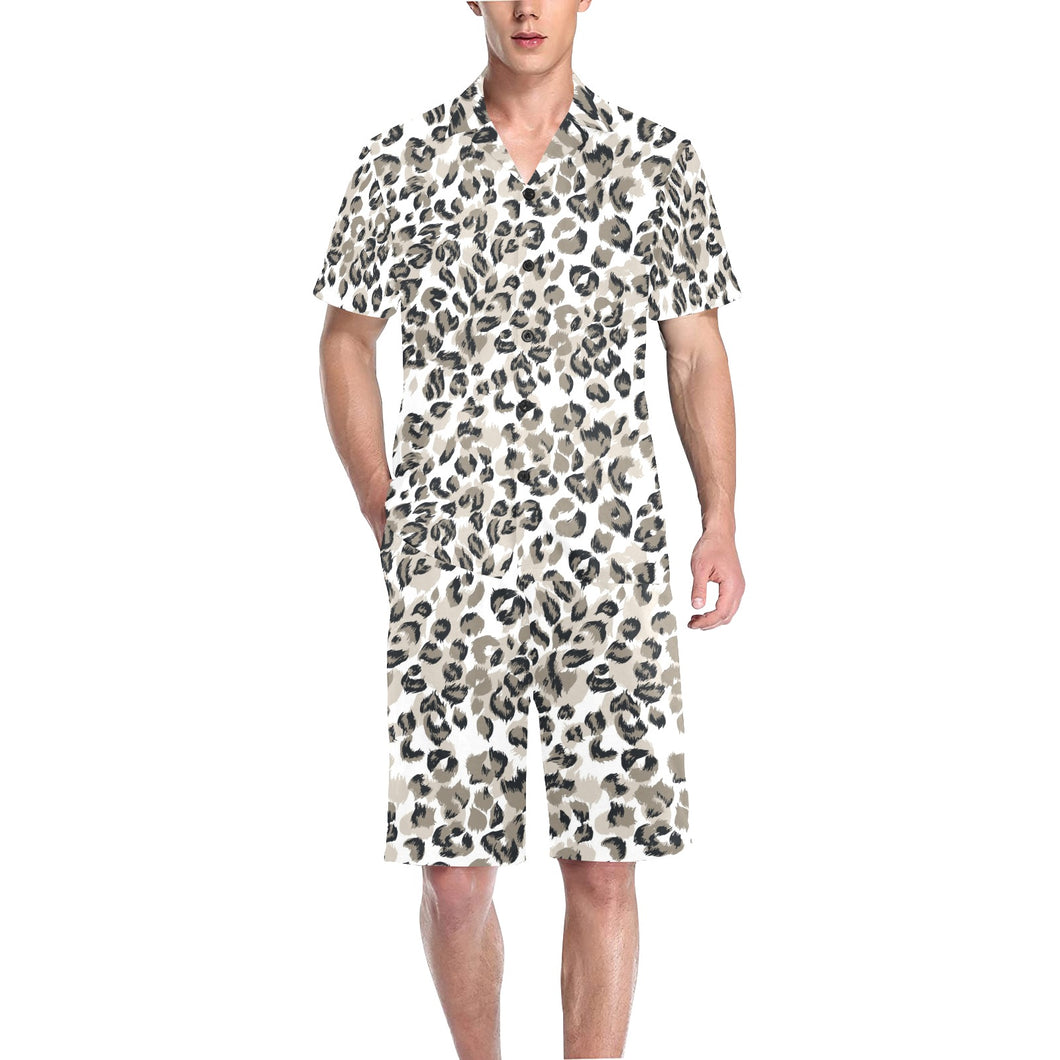 Leopard skin print pattern Men's V-Neck Short Pajama Set