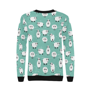 Cute sheep green background Women's Crew Neck Sweatshirt