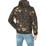 Gold peacock feather pattern Men's Padded Hooded Jacket