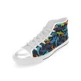 Colorful shark Men's High Top Canvas Shoes White