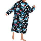 Skull flower roses leave pattern Blanket Robe with Sleeves