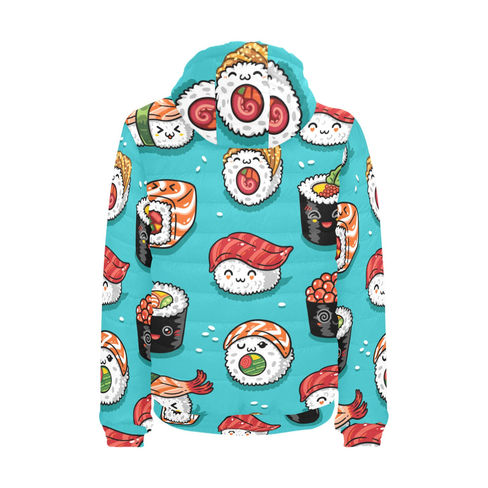 Cute sushi pattern Men's Padded Hooded Jacket