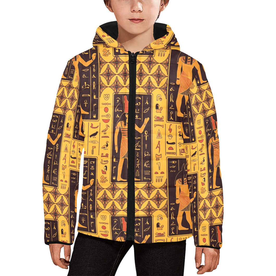 Egypt Hieroglyphics Pattern Print Design 05 Kids' Boys' Girls' Padded Hooded Jacket