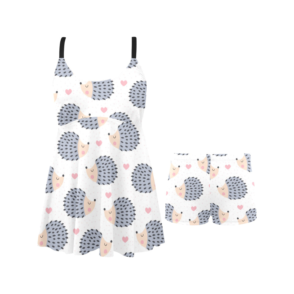 Hedgehog Pattern Print Design 04 Chest Sexy Pleated Two Piece Swim Dress