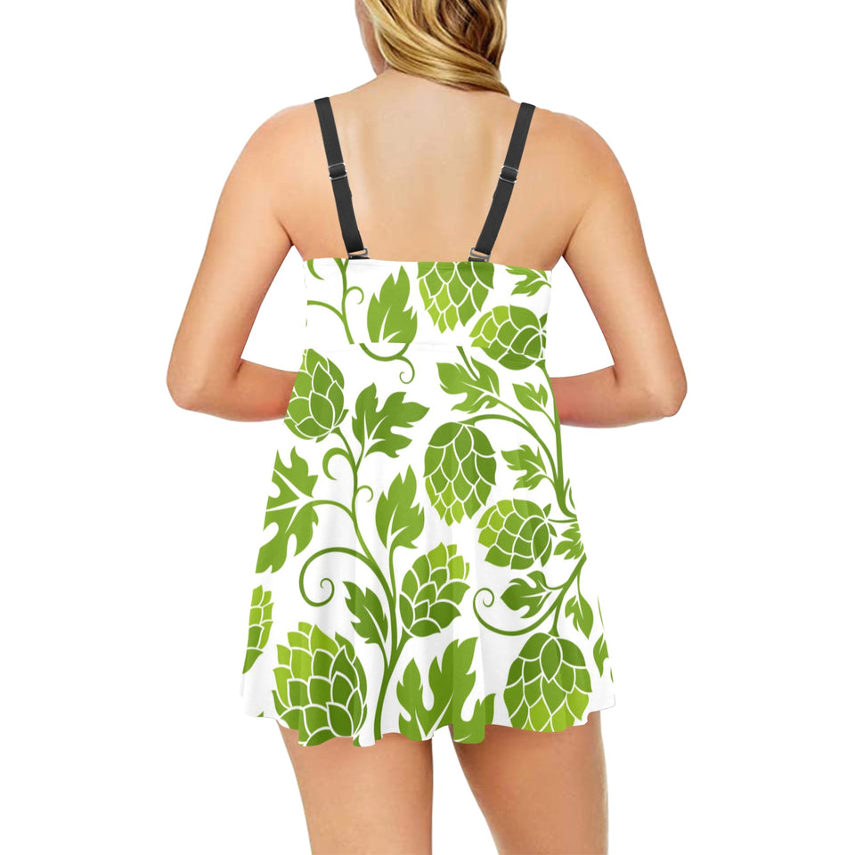 Hop design pattern Chest Sexy Pleated Two Piece Swim Dress