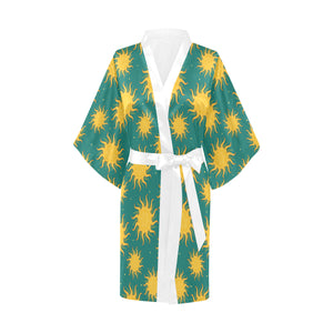 Sun green background Women's Short Kimono Robe