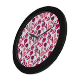 pink sketch tulip pattern Elegant Black Wall Clock