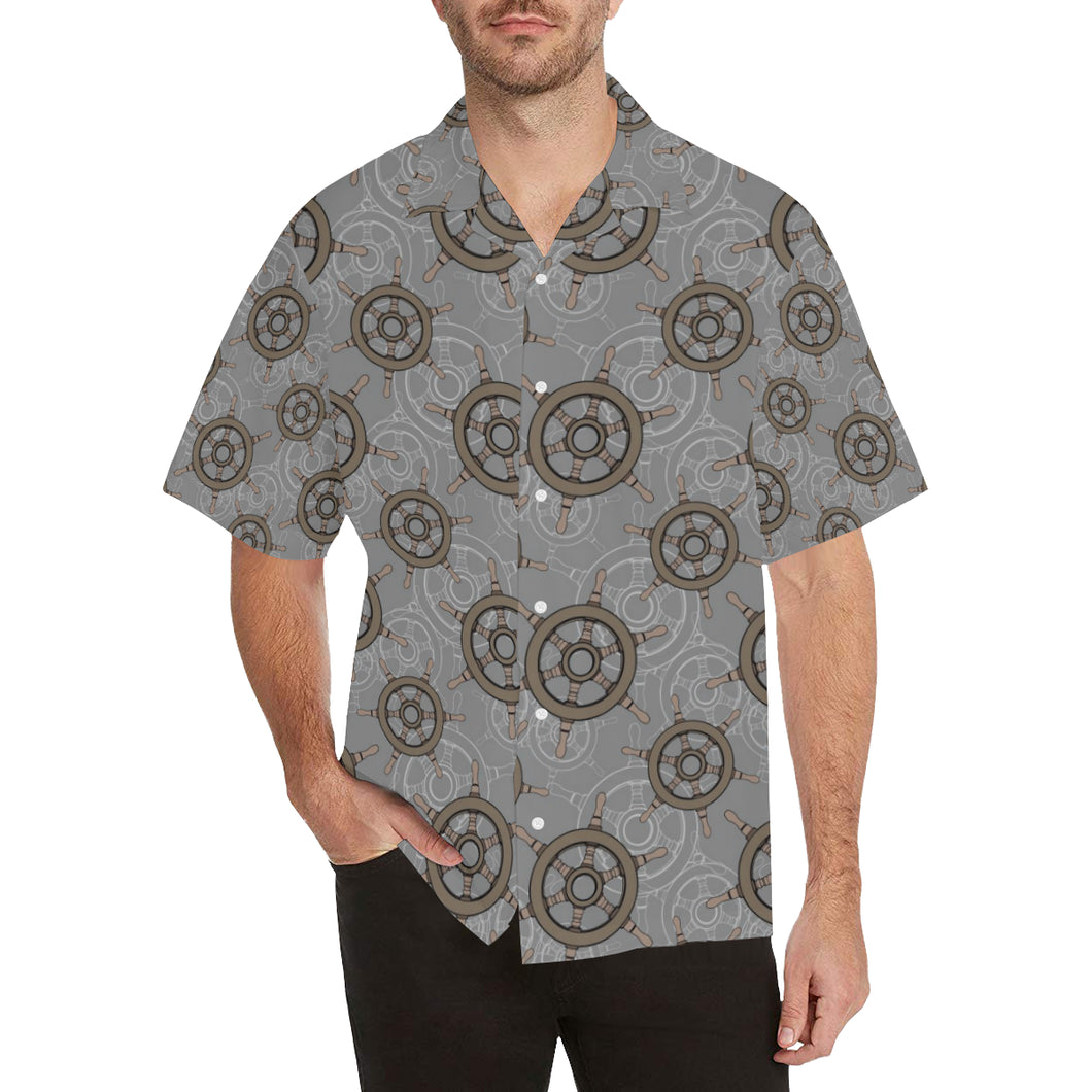 nautical wood steering wheel pattern Men's All Over Print Hawaiian Shirt