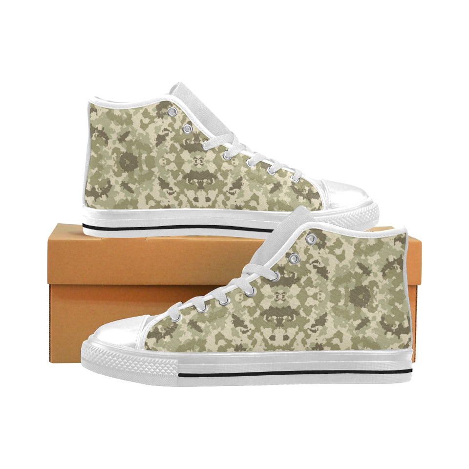 Light Green camouflage pattern Men's High Top Canvas Shoes White