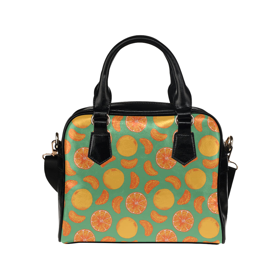 orange fruit pattern green background Shoulder Handbag