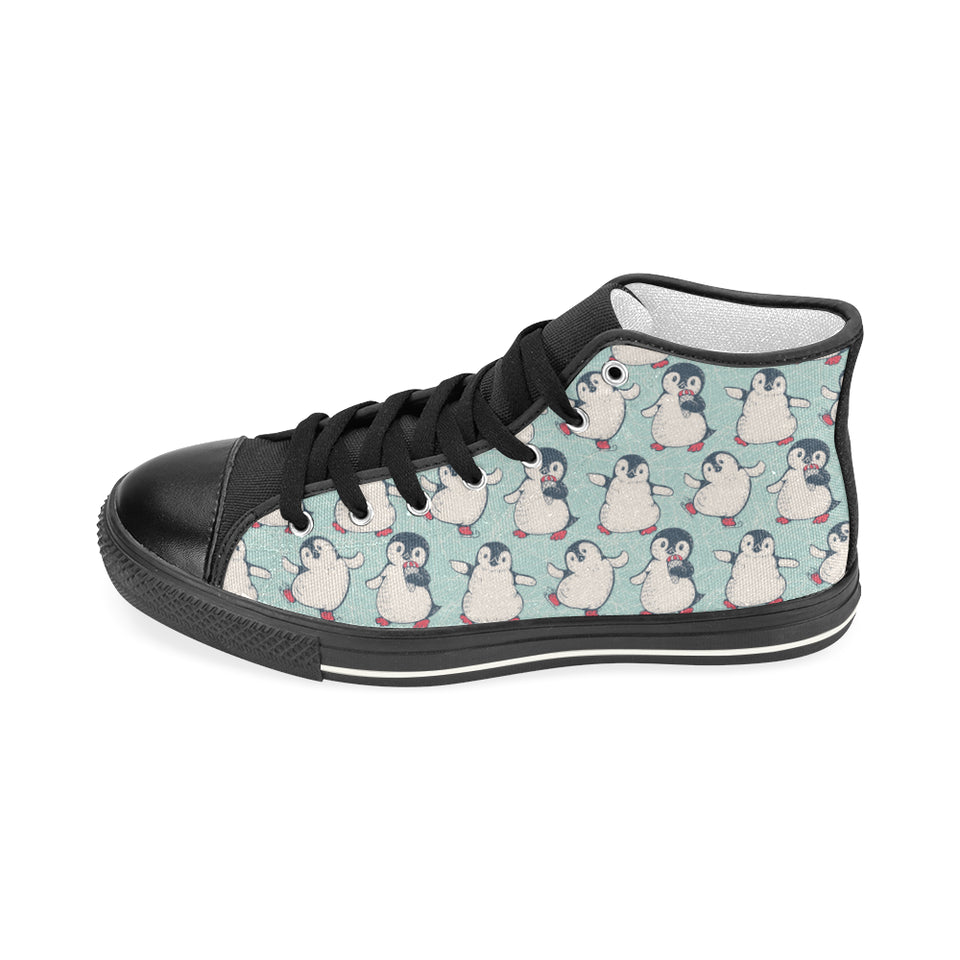 Cute Penguin pattern Women's High Top Canvas Shoes Black