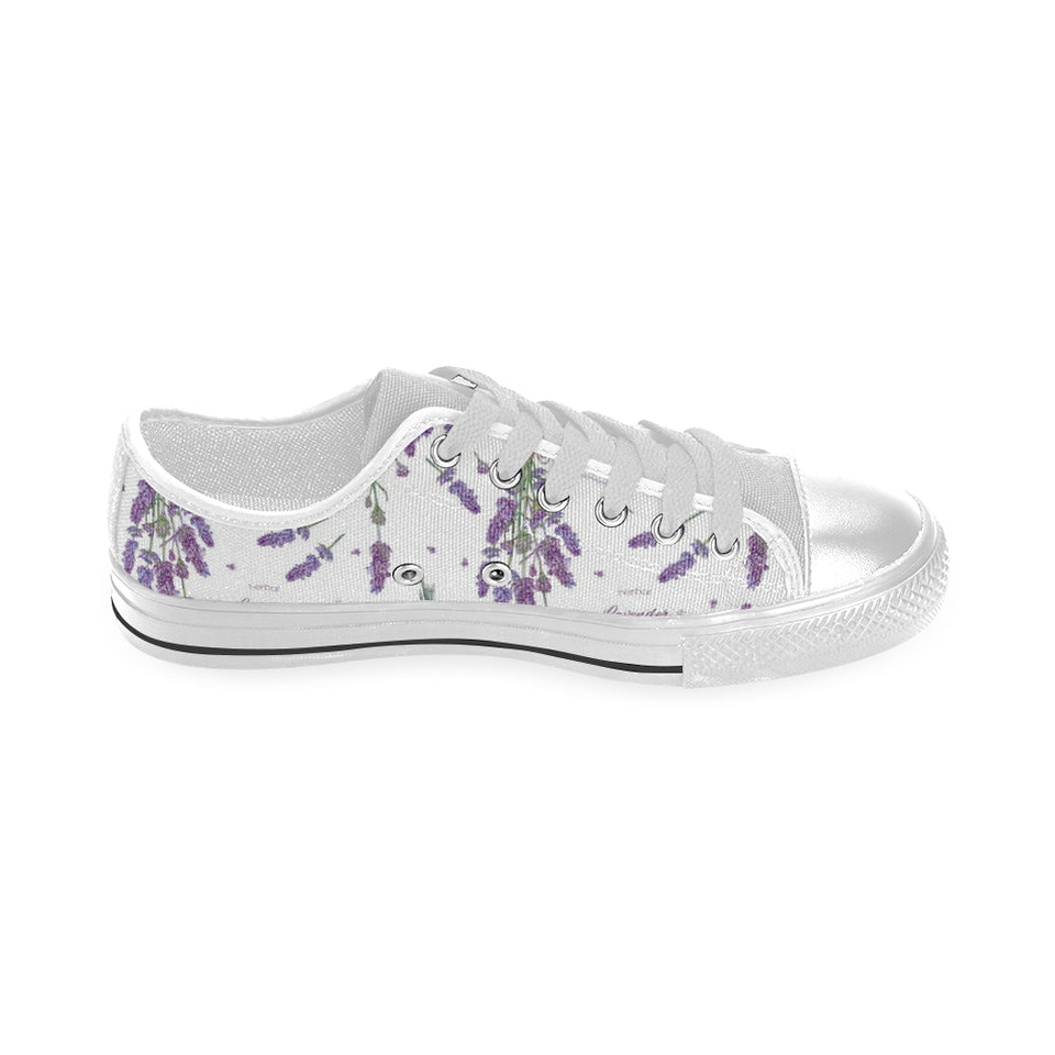 lavender flower design pattern Men's Low Top Canvas Shoes White
