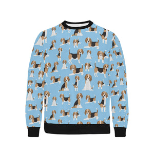 Beagle dog blue background pattern Men's Crew Neck Sweatshirt