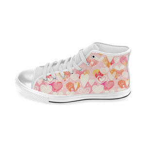 Hand drawn heart design pattern Women's High Top Canvas Shoes White
