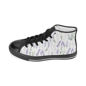 Hand painting Watercolor Lavender Women's High Top Canvas Shoes Black