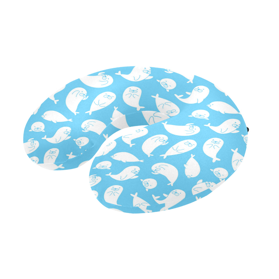 Cute white sea lion seals pattern U-Shaped Travel Neck Pillow