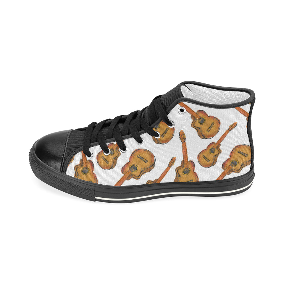 Paint Guitar Pattern Women's High Top Canvas Shoes Black