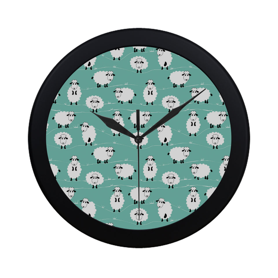 Cute sheep green background Elegant Black Wall Clock