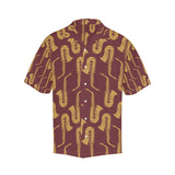 Hand drawn gold saxophone red background Men's All Over Print Hawaiian Shirt