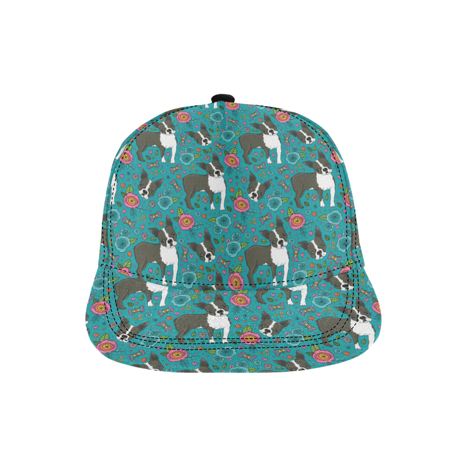 Boston terrier beautiful flower pattern All Over Print Snapback Cap