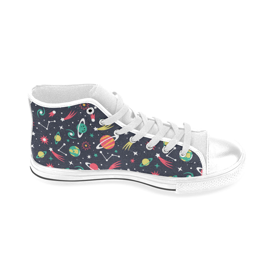 colorful space pattern planet star Men's High Top Canvas Shoes White