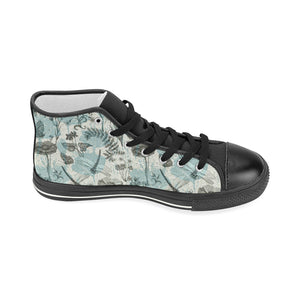 Dragonfly Butterfly Plants insect flower vintage s Women's High Top Canvas Shoes Black