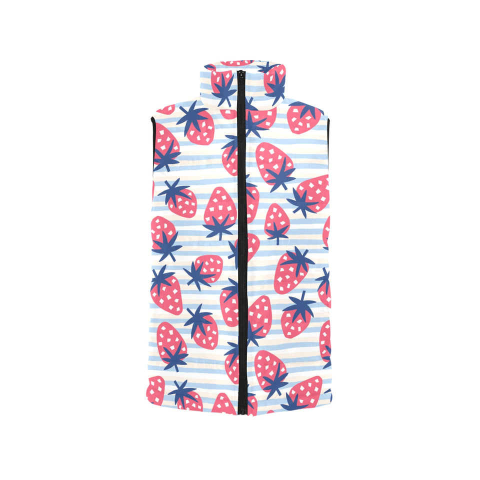 Strawberry pattern blue lines background Women's Padded Vest