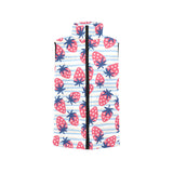 Strawberry pattern blue lines background Women's Padded Vest
