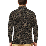 luxurious gold lotus waterlily black background Men's Long Sleeve Polo Shirt