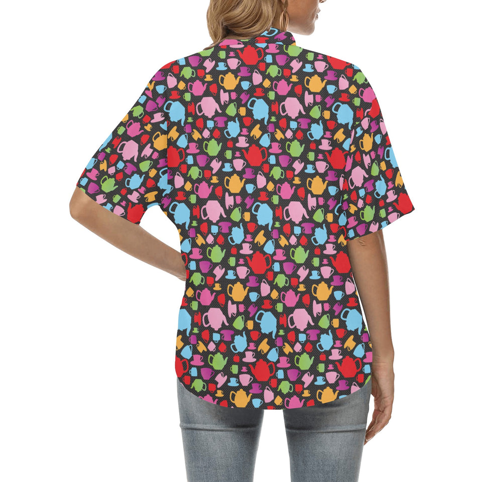 Tea pots Pattern Print Design 01 Women's All Over Print Hawaiian Shirt