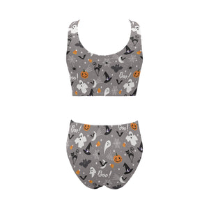 Halloween design pattern Chest Bowknot High Waisted Bikini Swimsuit