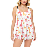 Giraffe Pattern Print Design 03 Chest Sexy Pleated Two Piece Swim Dress