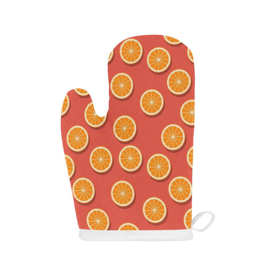Oranges pattern red background Heat Resistant Oven Mitts