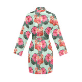 Beautiful flamingo tropical palm leaves hibiscus p Women's Long Sleeve Belted Night Robe